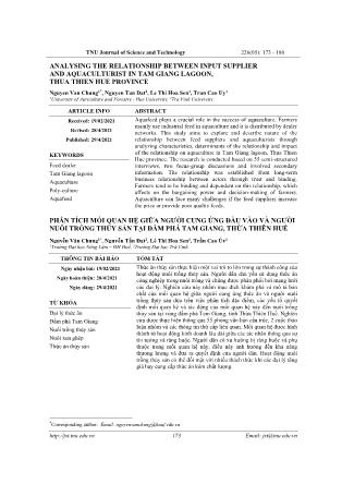 Analysing the relationship between input supplier and aquaculturist in Tam Giang lagoon, Thua Thien Hue province