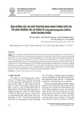 Ảnh hưởng của các mức protein khác nhau trong thức ăn tới sinh trưởng của cá trắm cỏ (Ctenopharyngodon idellus) nuôi thương phẩm
