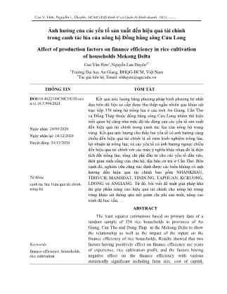 Ảnh hưởng của các yếu tố sản xuất đến hiệu quả tài chính trong canh tác lúa của nông hộ Đồng bằng sông Cửu Long