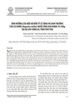 Ảnh hưởng của mật độ đến tỷ lệ sống và sinh trưởng của cá chiên (Bagarius rutilus) nuôi lồng giai đoạn 70-500g tại hạ lưu sông Lô, tỉnh Phú Thọ