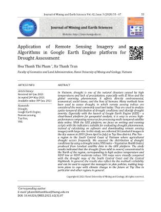 Application of remote sensing imagery and algorithms in Google earth engine platform for drought assessment