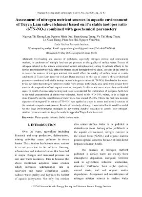 Assessment of nitrogen nutrient sources in aquatic environment of Tuyen Lam sub-catchment based on it’s stable isotopes ratio (δ¹⁵N-NO₃) combined with geochemical parameters
