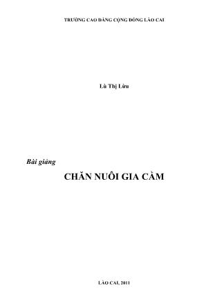 Bài giảng Chăn nuôi gia cầm - Lù Thị Lừu