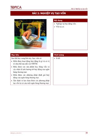 Bài giảng Ngân hàng thương mại - Bài 2: Nghiệp vụ tạo vốn