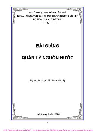 Bài giảng Quản lý nguồn nước - Phạm Hữu Tỵ