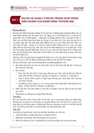 Bài giảng Quản trị ngân hàng thương mại 2 - Bài 1: Rủi ro và quản lý rủi ro trong hoạt động kinh doanh của ngân hàng thương mại