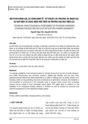 Bài toán đánh giá, so sánh kinh tế - kỹ thuật các phương án trạm sạc xe đạp điện sử dụng điện mặt trời tại trường Đại học Điện lực