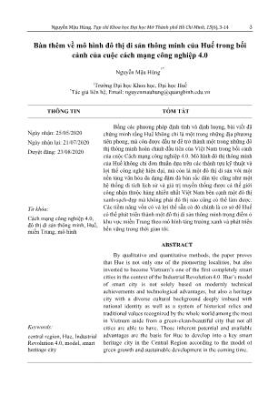Bàn thêm về mô hình đô thị di sản thông minh của Huế trong bối cảnh của cuộc cách mạng công nghiệp 4.0
