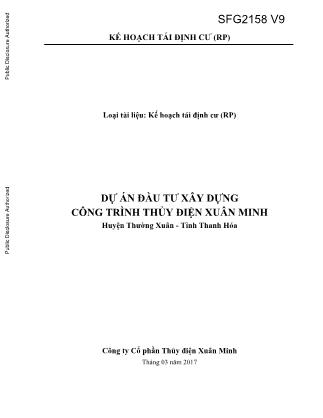 Báo cáo Dự án đầu tư xây dựng công trình thủy điện Xuân Minh, huyện Thường Xuân - Tỉnh Thanh Hóa