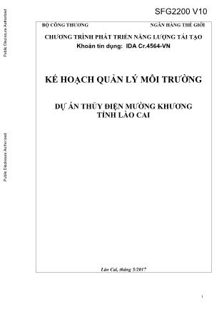 Báo cáo Dự án thủy điện Mường Khương tỉnh Lào Cai