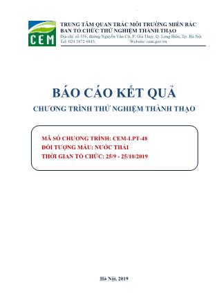 Báo cáo kết quả Chương trình thử nghiệm thành thạo - Đối tượng mẫu: Nước thải