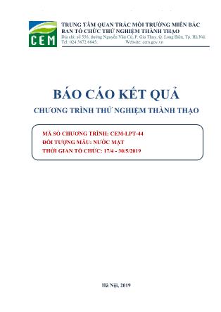 Báo cáo kết quả Chương trình thử nghiệm thành thạo - Đối tượng mẫu: Nước mặt