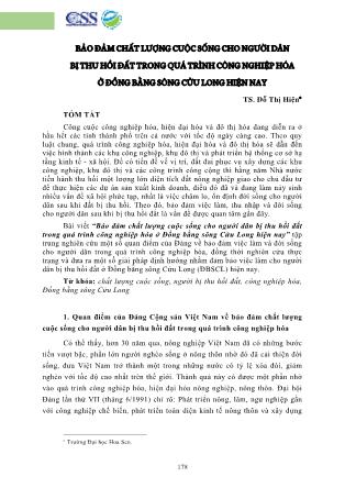 Bảo đảm chất lượng cuộc sống cho người dân bị thu hồi đất trong quá trình công nghiệp hóa ở đồng bằng sông Cửu Long hiện nay