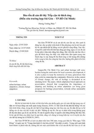Bảo tồn di sản đô thị: Tiếp cận từ thích ứng (Điển cứu trường hợp Sài Gòn – Thành phố Hồ Chí Minh)