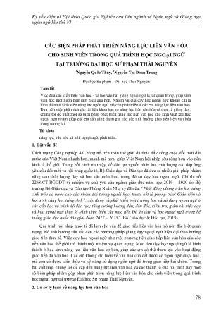 Các biện pháp phát triển năng lực liên văn hóa cho sinh viên trong quá trình học ngoại ngữ tại trường Đại học Sư phạm Thái Nguyên