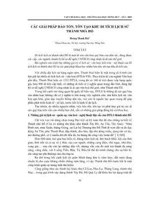 Các giải pháp bảo tồn, tôn tạo khu di tích lịch sử thành nhà Hồ