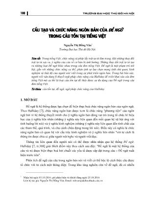 Cấu tạo và chức năng ngôn bản của Đề ngữ trong câu tồn tại tiếng Việt