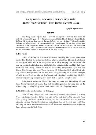 Đa dạng sinh học ở Khu du lịch sinh thái Tràng An (Ninh Bình) - Hiện trạng và tiềm năng