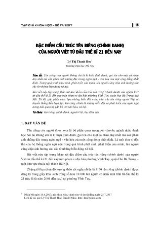 Đặc điểm cấu trúc tên riêng (chính danh) của người Việt từ đầu thế kỉ 21 đến nay