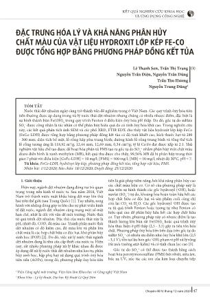 Đặc trưng hóa lý và khả năng phân hủy chất màu của vật liệu hydroxit lớp kép Fe-CO được tổng hợp bằng phương pháp đồng kết tủa