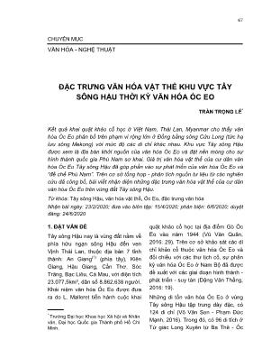 Đặc trưng văn hóa vật thể khu vực Tây sông Hậu thời kỳ văn hóa Óc Eo