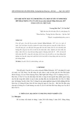 Dẫn liệu bước đầu về ảnh hưởng của một số yếu tố sinh thái đến hoạt động của cua đá gecarcoidea Gecarcoidea lalandii Milne-Edwards, 1837 ở đảo Cồn Cỏ, Việt Nam