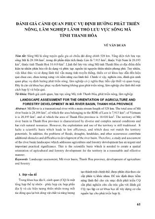 Đánh giá cảnh quan phục vụ định hướng phát triển nông, lâm nghiệp lãnh thổ lưu vực sông Mã tỉnh Thanh Hóa