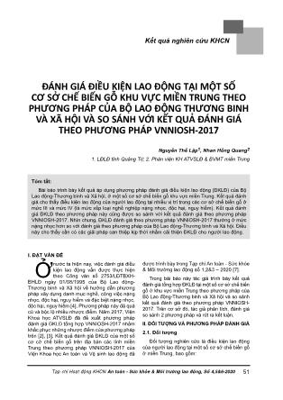 Đánh giá điều kiện lao động tại một số cơ sở chế biến gỗ khu vực miền Trung theo phương pháp của Bộ Lao động Thương binh và Xã hội và so sánh với kết quả đánh giá theo phương pháp VNNIOSH-2017