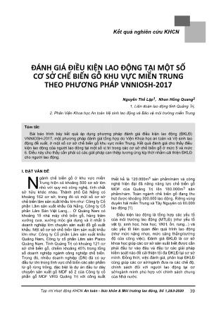 Đánh giá điều kiện lao động tại một số cơ sở chế biến gỗ khu vực miền Trung theo phương pháp VNNIOSH-2017