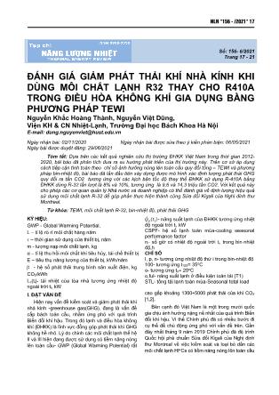 Đánh giá giảm phát thải khí nhà kính khi dùng môi chất lạnh R32 thay cho R410A trong điều hòa không khí gia dụng bằng phương pháp TEWI