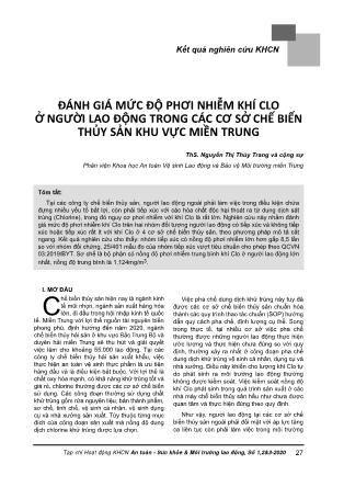 Đánh giá mức độ phơi nhiễm khí Clo ở người lao động trong các cơ sở chế biến thủy sản khu vực miền Trung