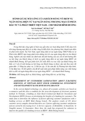 Đánh giá sự hài lòng của khách hàng về dịch vụ ngân hàng điện tử tại Ngân hàng Thương mại Cổ phần Đầu tư và Phát triển Việt Nam – Chi nhánh Bình Dương