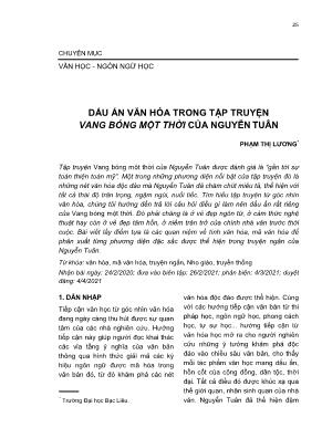Dấu ấn văn hóa trong tập truyện Vang bóng một thời của Nguyễn Tuân