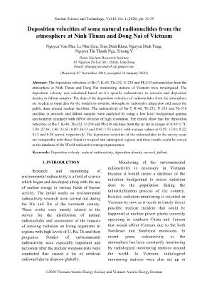 Deposition velocities of some natural radionuclides from the atmosphere at Ninh Thuan and Dong Nai of Vietnam