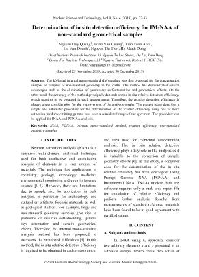 Determination of in situ detection efficiency for IM-NAA of non-standard geometrical samples