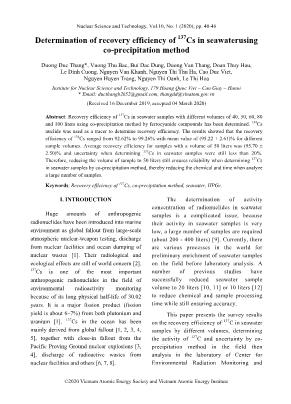 Determination of recovery efficiency of ¹³⁷Cs in seawaterusing co-precipitation method