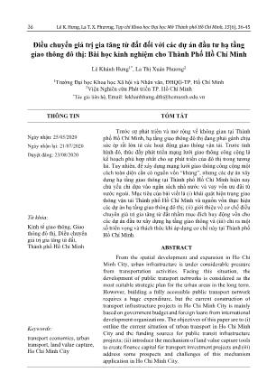 Điều chuyển giá trị gia tăng từ đất đối với các dự án đầu tư hạ tầng giao thông đô thị: Bài học kinh nghiệm cho Thành Phố Hồ Chí Minh
