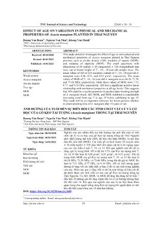 Effect of age on variation in physical and mechanical properties of Acacia mangium planted in Thai Nguyen