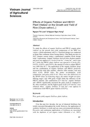 Effects of organic fertilizer and HB101 plant vitalizer on the growth and yield of rice (Oryza sativa L.)
