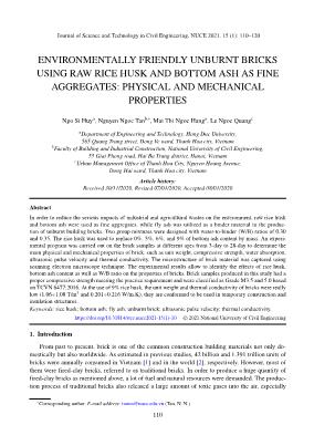 Environmentally friendly unburnt bricks using raw rice husk and bottom ash as fine aggregates: Physical and mechanical properties