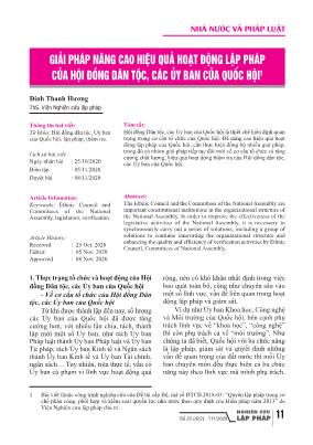 Giải pháp nâng cao hiệu quả hoạt động lập pháp của Hội đồng dân tộc, các ủy ban của Quốc hội