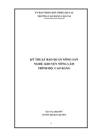 Giáo trình Kỹ thuật bảo quản nông sản - Nghề: Khuyến nông lâm