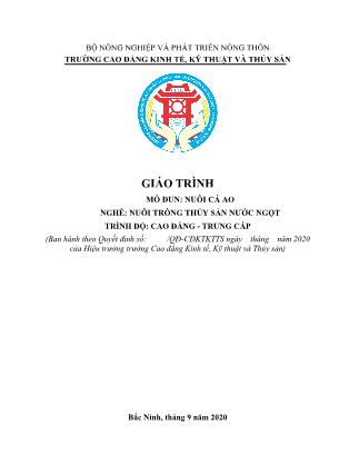 Giáo trình mô đun Nuôi cá ao - Nghề: Nuôi trồng thủy sản nước ngọt