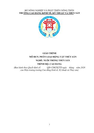 Giáo trình mô đun Phân loại động vật thủy sản - Nghề: Nuôi trồng thủy sản