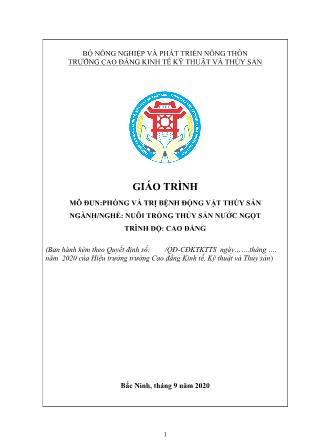 Giáo trình mô đun Phòng và trị bệnh động vật thủy sản (Phần 1) - Ngành/nghề: Nuôi trồng thủy sản nước ngọt