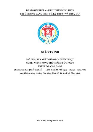 Giáo trình mô đun Sản xuất giống cá nước ngọt - Nghề: Nuôi trồng thủy sản nước ngọt