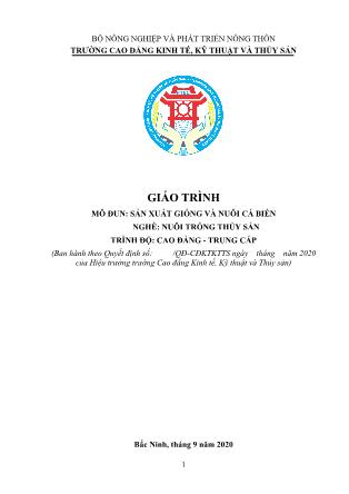 Giáo trình mô đun Sản xuất giống và nuôi cá biển - Nghề: Nuôi trồng thủy sản