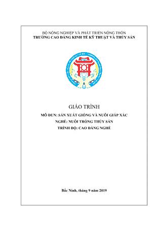 Giáo trình mô đun Sản xuất giống và nuôi giáp xác - Nghề: Nuôi trồng thủy sản