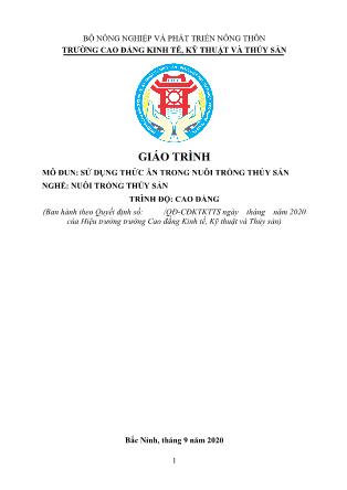 Giáo trình mô đun Sử dụng thức ăn trong nuôi trồng thủy sản - Nghề: Nuôi trồng thủy sản