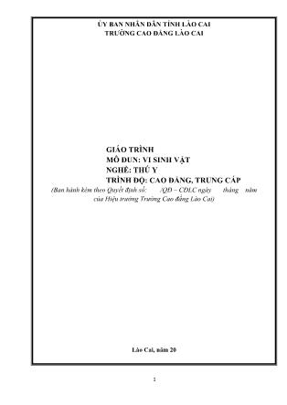 Giáo trình mô đun Vi sinh vật - Nghề: Thú y
